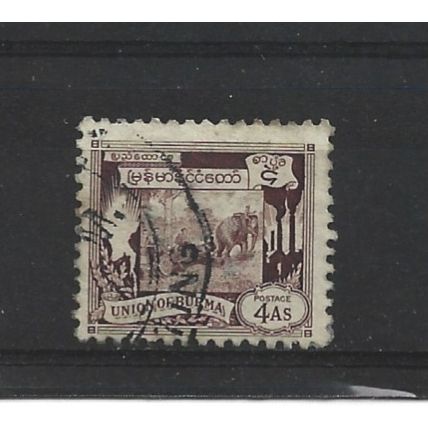 Burma.SG108 4a Elephant hauling log (Brown).Fine Used.Jul25q