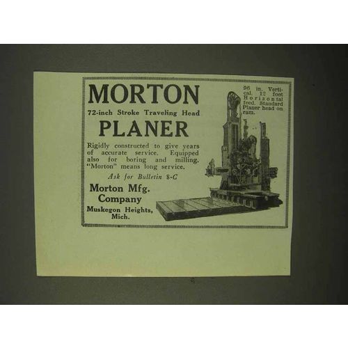 1922 Morton Planer Ad - 72-Inch Stroke Traveling Head