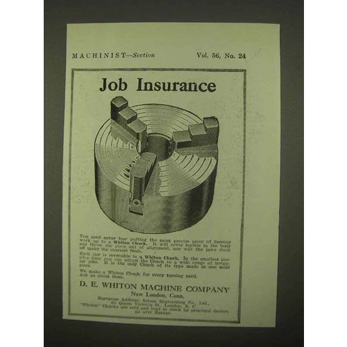 1922 D.E. Whiton Machine Chucks Ad - Job Insurance