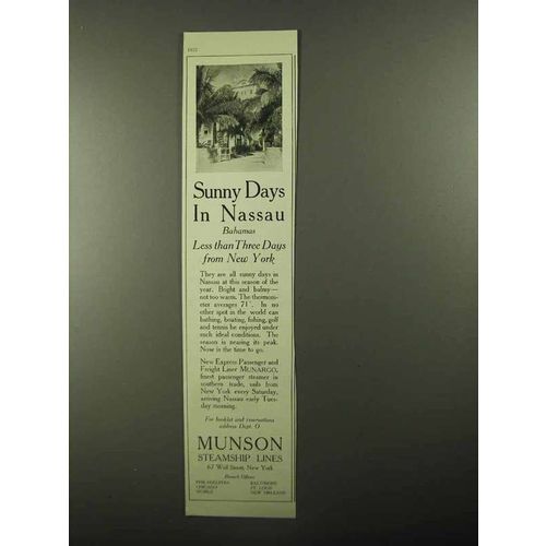 1922 Munson Steamship Lines Ad - Sunny Days in Nassau