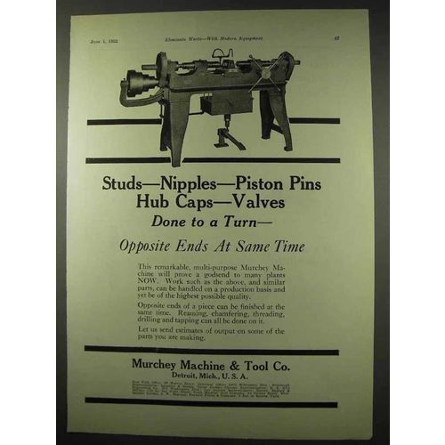 1922 Murchey Machine & Tool Ad - Studs Nipples Valves