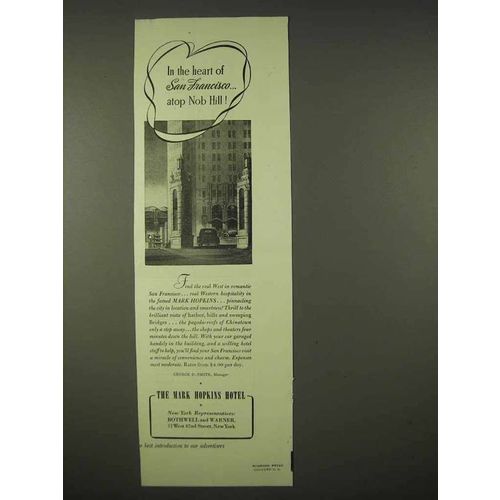 1937 Mark Hopkins Hotel Ad - Atop Nob Hill