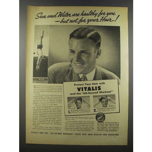 1937 Vitalis Hair Tonic Ad - Sun And Water are Healthy