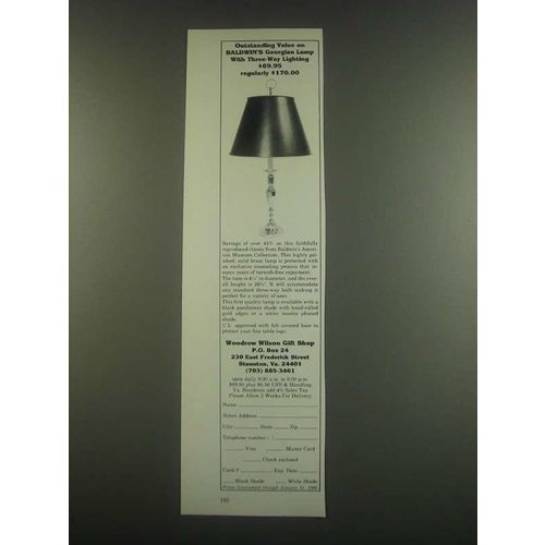 1985 Woodrow Wilson Gift Shop Baldwin Georgian Lamp Ad