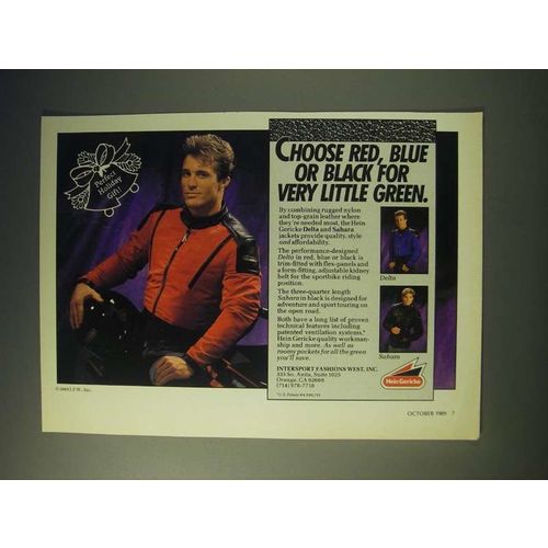 1989 Hein Gericke Delta and Sahara Motorcycle Jackets Ad - Choose red, blue