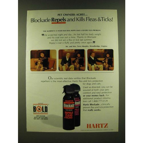 1990 Hartz Blockade Ad - Pet owners agree repels and kills fleas & Ticks