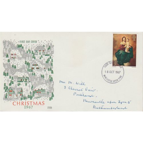 GB 1967 Christmas regular single stamp FDC Newcastle pm see others