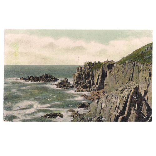 LAND'S END, CORNWALL used antique postcard 1907 postmark.. by K Williams #