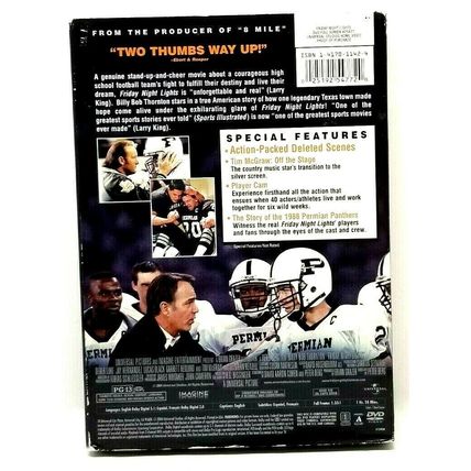 FRIDAY NIGHT LIGHTS 2004 Football Full Screen DVD Movie Billy Bob Thornton (L35)