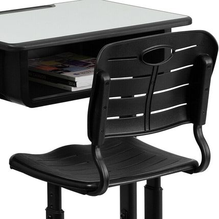 Student Desk & Chair Adjust. Hgt. Black Pedestal Frame 2 Book Bag Backpack hooks