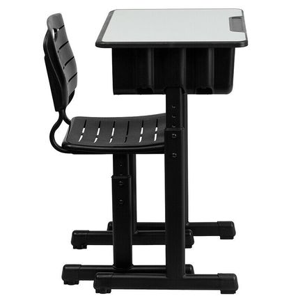 Student Desk & Chair Adjust. Hgt. Black Pedestal Frame 2 Book Bag Backpack hooks