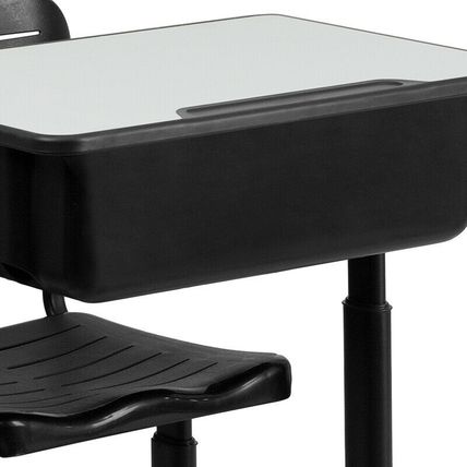 Student Desk & Chair Adjust. Hgt. Black Pedestal Frame 2 Book Bag Backpack hooks