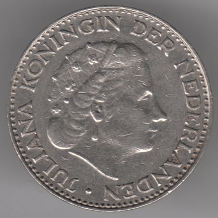 Netherlands 1 Gulden 1967 Nickel Coin - Queen Juliana - Crowned Lion Shield
