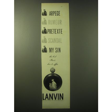 1948 Lanvin Perfume Ad - Arpege Rumeur Pretexte Scandal My Sin