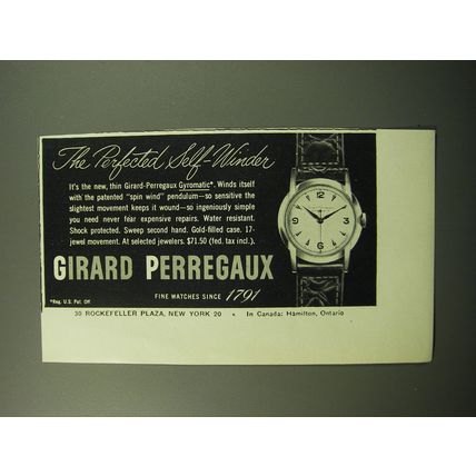 1950 Girard Perregaux Gyromatic Watch Ad - The perfected self-winder