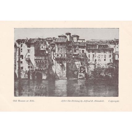 Old Houses at Albi France Etching Painting Early Postcard