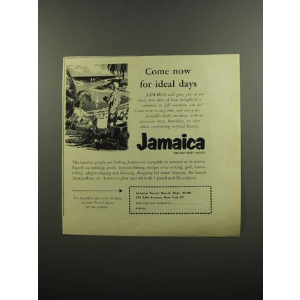 1953 Jamaica Tourist Board Ad - Come now for ideal days