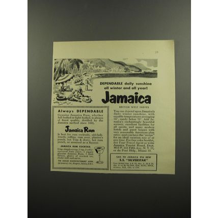 1953 Jamaica Tourist Board Ad - Dependable daily sunshine all winter