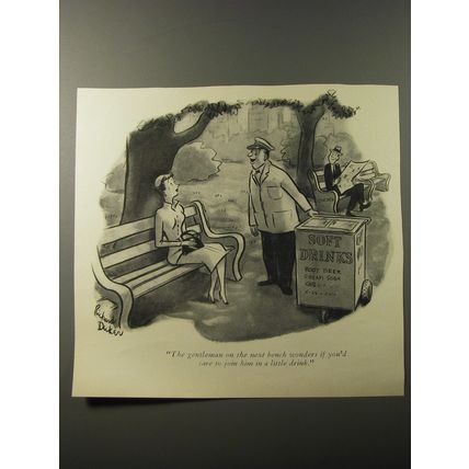 1953 Cartoon by Richard Decker - The gentleman on the next bench wonders