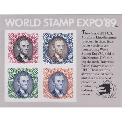World Stamp Expo '89 Souvenir Sheet 90 Cent Postage Stamps Scott 2433