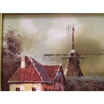 Stunning Vintage Original Framed Oil Painting By I. Costello Windmill & Cottage