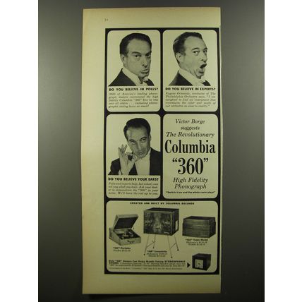 1954 Columbia 360 High Fidelity Phonograph Advertisement - Victor Borge