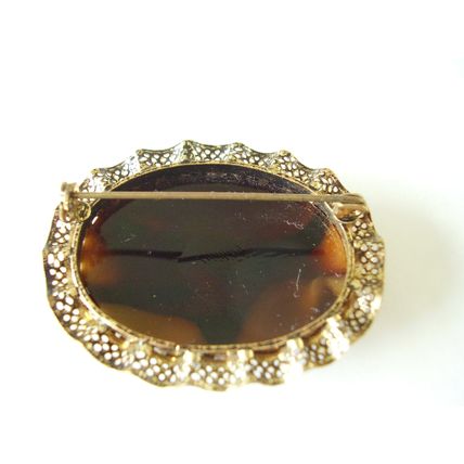 Vintage Brooch Czech Filigree Marbled Faux Banded Agate Bohemian Glass Sash Pin