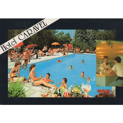 Bar & Swimming Pool Hotel Caravel Torbole Italy Postcard