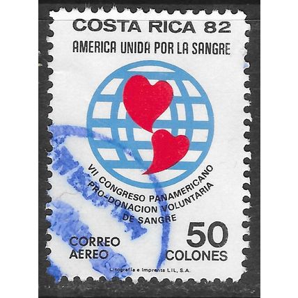 COSTA RICA 1982 7th CONGRESS PAN AMERICA HEART WORLD EMBLEM USED