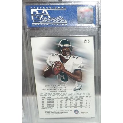 1999 Skybox Premium DONOVAN MCNABB (Eagles) Rookie Card #216 Graded PSA 8