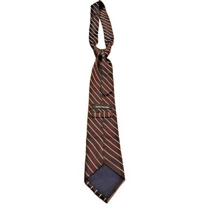 Jones New York Men's 100% Imported Silk Brown White Broad Pinstriped Neck Tie