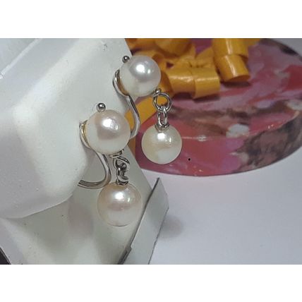 Estate 6.5mm Natural Cultured Pearl drop 14Kt W/Gold Screw back Earrings #20189