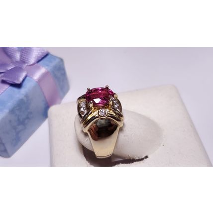 Estate 1.8ctw Natural AA Pink Tourmaline/ White Topaz 14Kt Y/Gold 9.3g Ring22414