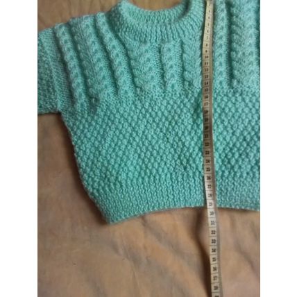 BRAND NEW Hand Knitted 22 in 56 cm Pale Green Cable and Moss Jumper