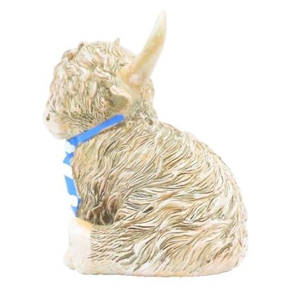 Happy Highland Cow Ornament Wearing Blue & White Tie 10 CM Gift Home Decor