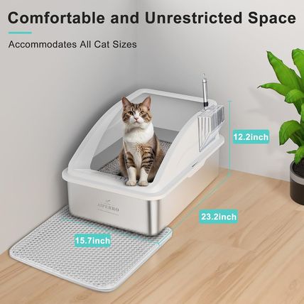 Stainless Steel Litter Box | XL Enclosed Cat Litter Boxs with Lid for Big Cats |