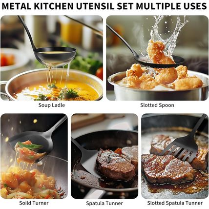 304 Stainlss Steel Kitchen Utensils Set, 10 Pcs Metal Cooking Utensil, Matte Kit