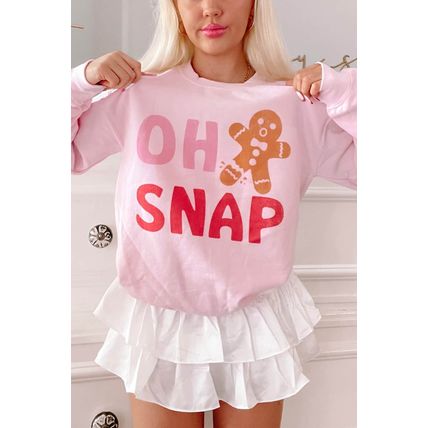 Pink OH SNAP Gingerbread Man Christmas Pullover Sweatshirt