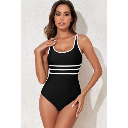 Black Contrast Trim Colorblock U Neck One Piece Swimwear