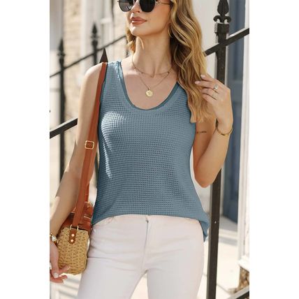 Real Teal Scoop Neck Waffle Knit Flowy Vest