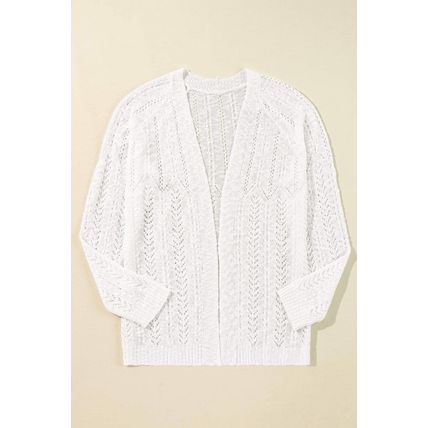 White Plus Size Eyelet Knit Open Front Cardigan