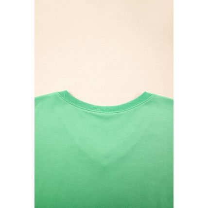 Mint Green V Neck Drop Shoulder Tee and Patchwork Drawstring Shorts Set