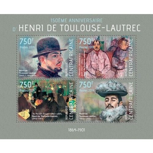 CENTRAL AFRICA 2014 SHEET MNH TOULOUSE LAUTREC ART PAINTINGS ARTE PINTURAS