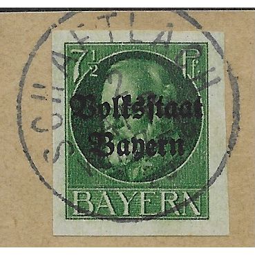 GER (BAVARIA) 1919 7.5pf KING LUDWIG III' (OVPT)(IMPERFED) FINE USED(EBID65-437)
