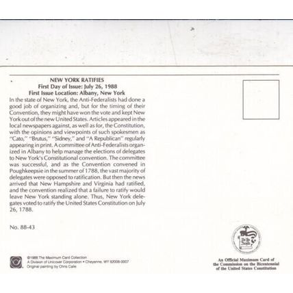 United States 1989 New York Ratifies Maxicard FDI Albany NY Cancel unaddressed
