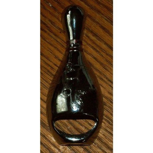 Vintage Chromed Metal Bowling Pin Shaped Bottle Opener w/Man Bowling