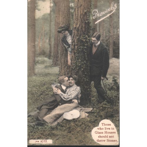 Antique Proverb PC 1906 - Those who live in glass houses should not throw stones