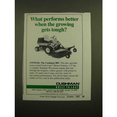 1988 Cushman 809 Mower Ad - When the Growing Gets Tough