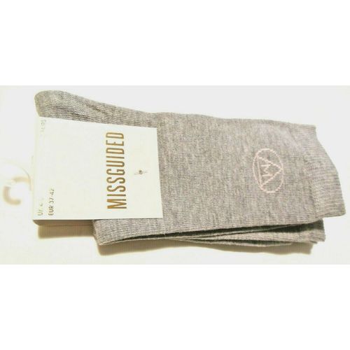 Missguided Grey Classic Cotton Crew Socks Pack of 2 Size 4-8