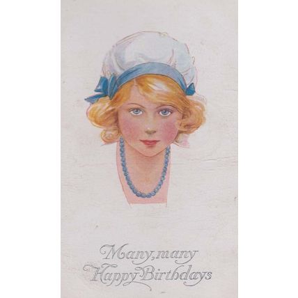 Blue Rubber Bath Hat Fashion Antique Happy Birthday Greetings Postcard